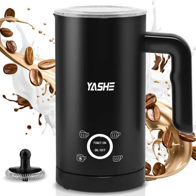 YASHE Mousseur à Lait Électrique 4 en1, 300ml Chauffe-Mousse, Silencieux & Facile à Nettoyer, pour Lattes, Cappuccinos, Chocolat, 500W, Noir