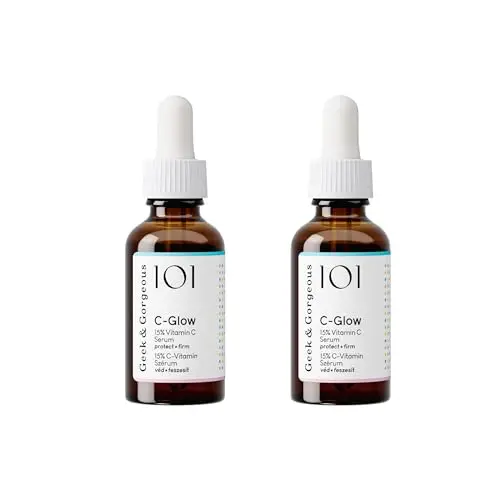Geek & Gorgeous - C-Glow - Sérum à 15% de vitamine C + acide férulique & vitamine E, protège contre les dommages environnementaux, stimule le collagène & unifie le teint - tous les types de peau, Pack