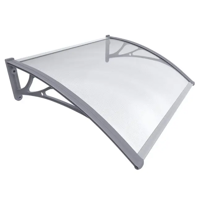 VOUNOT® Auvent de Porte d'entrée Toit Marquise en Polycarbonate Porte Résistante Toit Abri Protection Contre La Pluie et UV Gris Transparent 100cm*80cm
