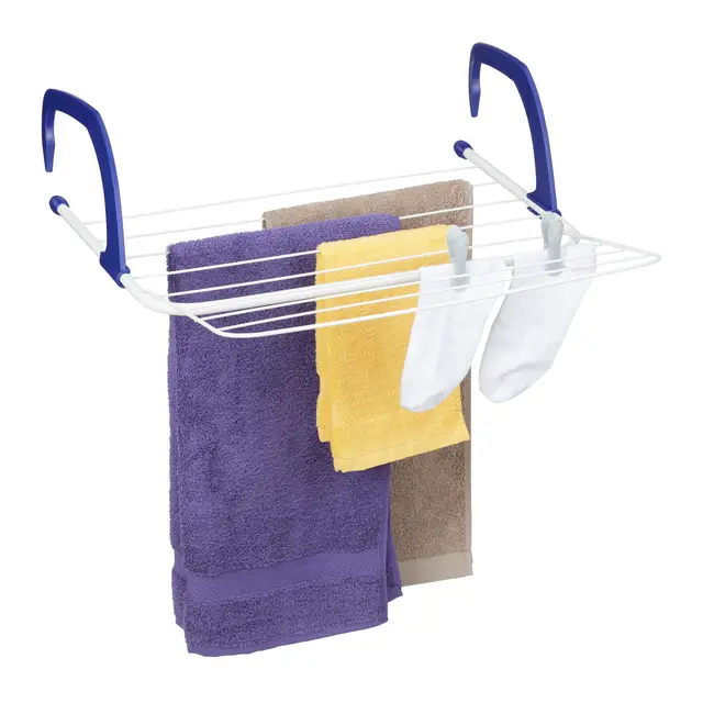 Relaxdays Étendoir, sèche-Linge à accrocher, pour Balcon, radiateur & Camping, Peu encombrant, 4 Cordes séparées, Blanc