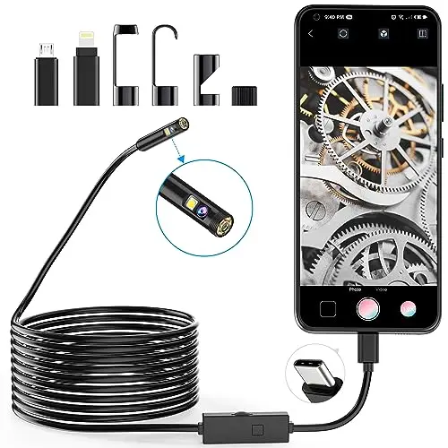 Lightswim Caméra d'inspection Serpent endoscopique à Double Objectif 1920P, caméra endoscopique de Type C avec 8 lumières LED pour Smartphone Android et iOS, iPhone, iPad, Samsung (16,5 Pieds/5 m)