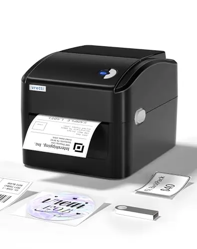 vretti Monochrome Imprimante d'étiquettes Thermique 4x6, Code à Barres Thermique USB Direct Haute Vitesse 152mm/s Machine d'écriture d'imprimante d'étiquettes d'expédition