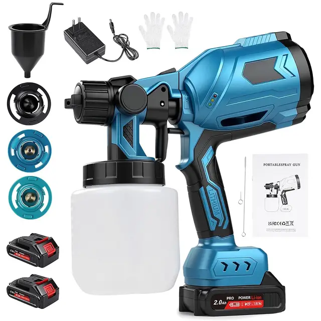 Pulvérisateur Kit de Peinture sans Fil 1000Ml, 500W Makita21V Pistolet Pulvérisateur Électrique HVLP Fonctionnant sur Batterie avec 2 Batteries+3 Buses, pour Murs, Plafonds, Clôtures de Jardin