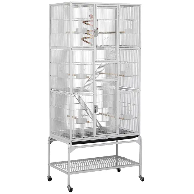 Yaheetech Cage Oiseaux Cage Perroquet Volière Oiseaux Intérieur pour Perruche Calopsitte Conure Canaris avec Pied sur Roulette 77x 46x175,5cm Blanc