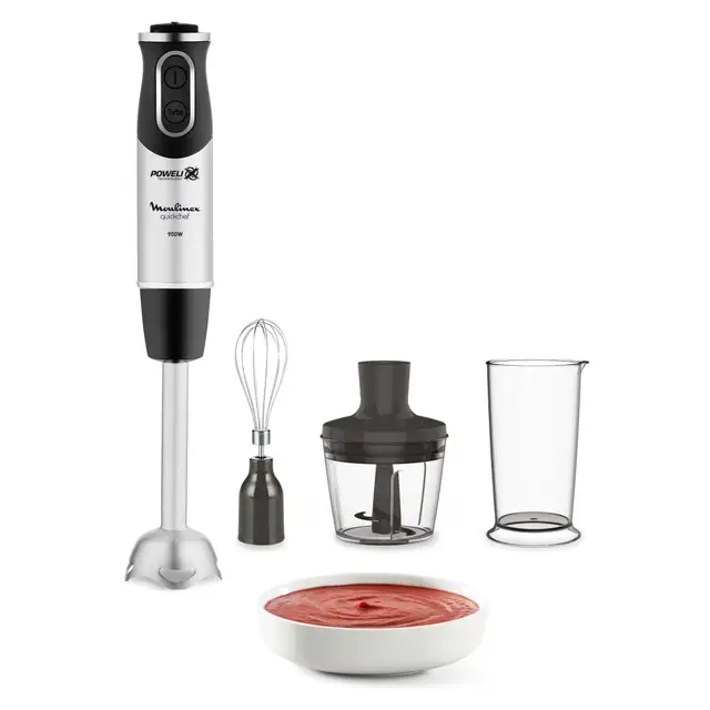 Moulinex Pied mixeur, 4 lames Powelix, 10 vitesses, appareil 3-en-1, hachoir et fouet, 1 000 W, Quickchef, DD655811