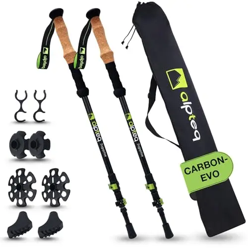 Bâtons de randonnée télescopiques en Carbone - Bâtons de Trekking Ultra légers en Fibre de Carbone et Aluminium pour Femmes, Hommes et Enfants - Réglable de 65 à 135 cm - Bâtons de Marche