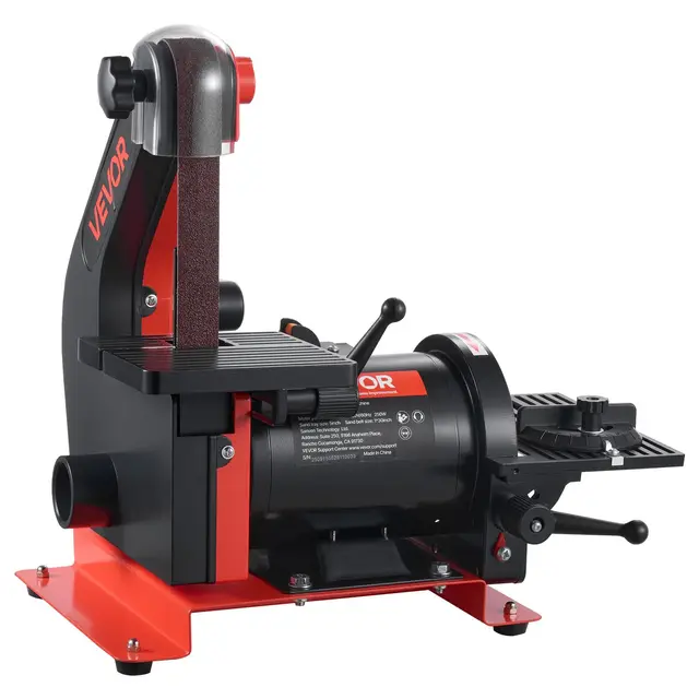 VEVOR Ponceuse à Bande et à Disque 250 W Bande Abrasive 25,4 x 762 mm Disque de Ponçage 125 mm Table de Travail Réglable 0-45° avec Port de Poussières pour Travail du Bois Rénovation Meubles Bricolage