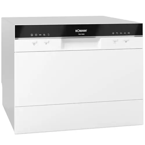 Bomann, Lave-Vaisselle Compact TSG7405-Blanc, 6 Niveaux de Réglage, 5 Programmes de Lavage, Voyants LED, Ouverture Automatique, Sécurité Anti-Débordement, 43,8 x 55 x 50 cm, 20 kg, Économie d'Énergie