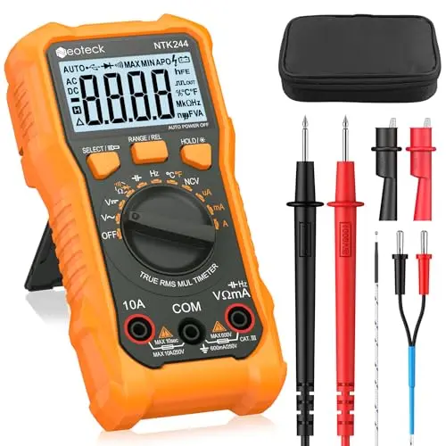 Neoteck Multimètre Numérique 6000 Comptes Testeur Électrique 600V 10A AC DC Courant Tension Résistance Capacité NCV Fréquence Température avec Pince Crocodile