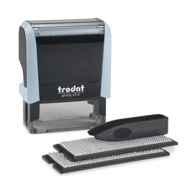 Trodat Printy Typomatic 4912T - Tampon Encreur Professionnel Automatique 4 lignes - Empreinte 47 x 18 mm À Composer Soi-Même (Bleu Pastel)