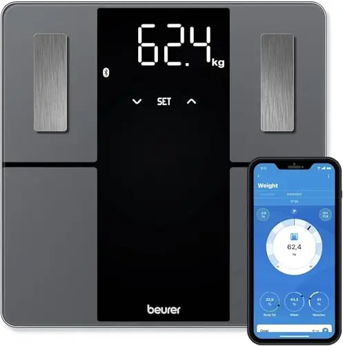 Beurer BF 500 pèse-personne numérique avec Bluetooth & application, mesure de la graisse corporelle, pourcentage de muscle, besoin en calories, etc. transfert de données vers Apple Health & co.