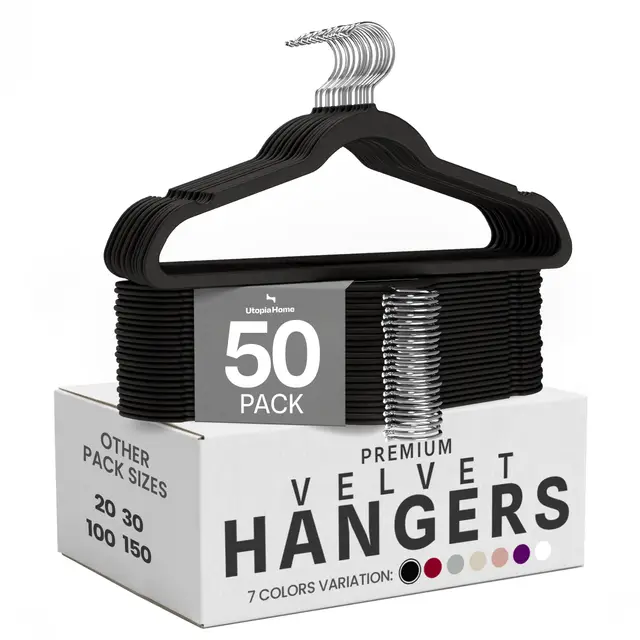 Utopia Home Cintres en Velours - antidérapants, durables - cintres Peu encombrants pour Chemises, Vestes et Robes (Noir, Paquet de 50)
