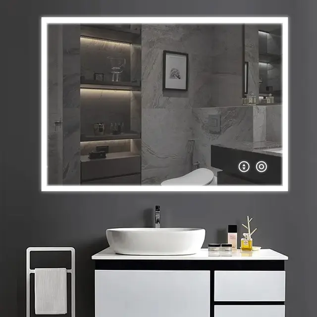 YOLEO Miroir de Salle de Bain avec éclairage 80 * 60cm, Miroir LED avec Prise de Courant, Miroir LED Salle de Bain avec 3 Couleurs de lumière, antibuée, 6400K