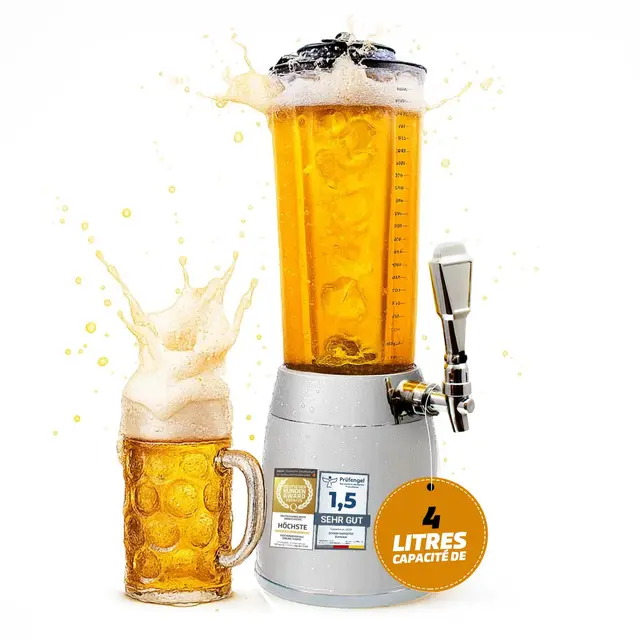 Goods & Gagdets Tour à bière de Luxe 4 litres - Tour à bière Colonne à bière Tour à bière XXL en Look Chrome