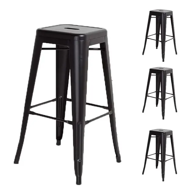 Kosmi Lot de 4 tabourets de Bar en métal Noir Mat Style Industriel - Hauteur 66 cm
