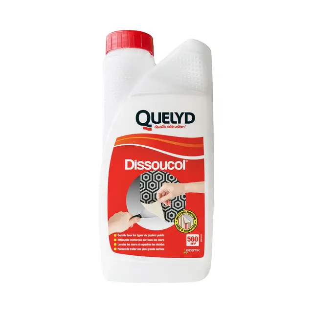 Quelyd Décolleur Papier Peint Surpuissant Dissoucol – Efficace en 5 Minutes sur Tous les Murs et Tous les Papiers Peints – Lessive et Supprime les Résidus – 1 Flacon de 1L (560 m²)