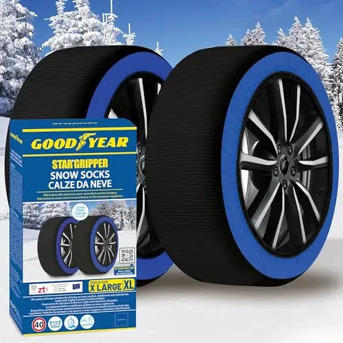Chaussettes de neige GoodYear Star Gripper homologuées Italie EN 16662-1:2020 Deux chaînes à neige en tissu pour voiture. Snow Sock Taille XL