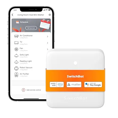 SwitchBot Hub Mini Matter, Hub Domotique Maison & IR Blaster Intelligent, Compatibles Matter, Contrôle AC/TV/Lumières via App ou Voix, Fonctionne avec Alexa, Google Home, Apple HomeKit, Home Assistant