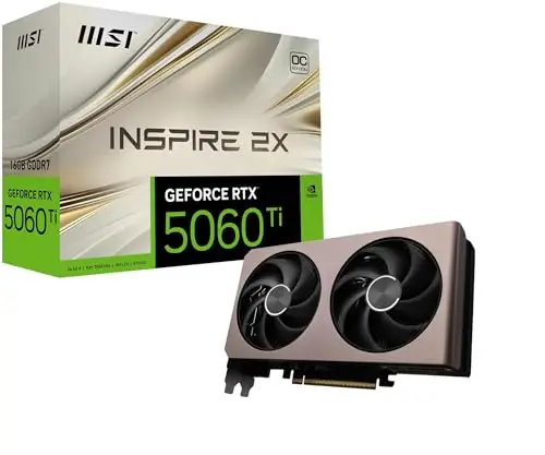 MSI NVIDIA GeForce RTX 5060 Ti 16G Inspire 2X OC Carte Graphique 16 Go GDDR7 (28 Gb/s/128 Bits), Refroidissement à Double Ventilateur (2 x Ventilateurs STORMFORCE) - HDMI 2.1b, DisplayPort 2.1b,