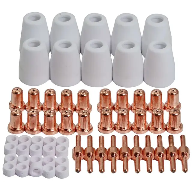 RIVERWELD Kit Consommables Allongés pour Torche Plasma PT-31 JG-40 LG40 Électrode 18205L Buse Allongée 18866L cran Protecteur 18204 pour Découpeurs Cut 50D, Cut 50 et Cut 40 60 pièces