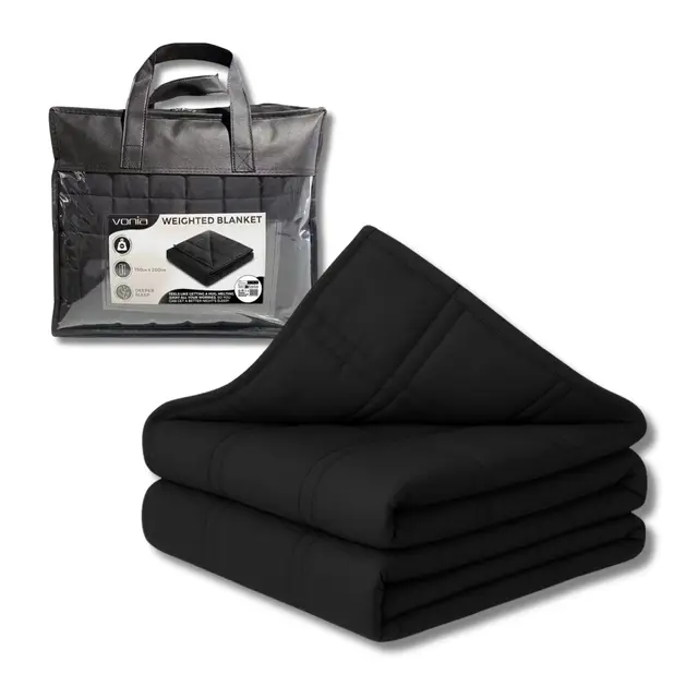 Vonia Couverture Lestée 7 kg Weighted Blanket - 150x200 cm pour Lit 1 Personne, 100% Polyester Respirant Hypoallergénique, Améliore Sommeil Réduit Stress, Adulte Enfant, Noir