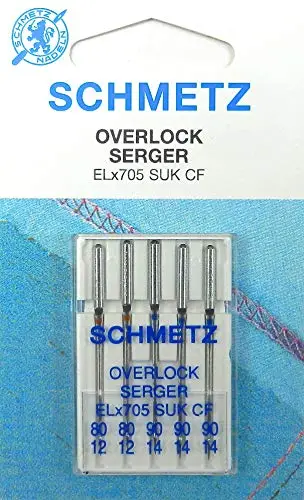 Schmetz Lot de 5 aiguilles pour machine à coudre Overlock ELx705 SUK CF, épaisseur 80/12 et 90/14