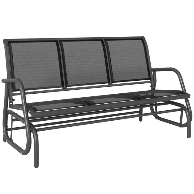 Outsunny Banc à Bascule de Jardin 3 Places Design Contemporain Grand Confort accoudoirs Assise et Dossier Ergonomique Acier textilène Noir