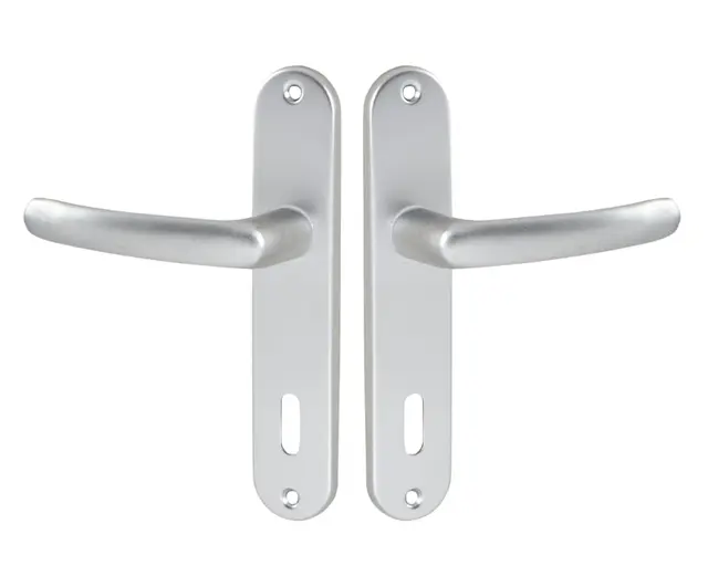 Vachette Set de Poignée de Porte sur Petite Plaque - Version Clé L, Porte de Chambre, Bureau - Entraxe 165 mm - Système de Pose Facile - Aluminium Résistant - Finition Argent - Garantie 2 Ans