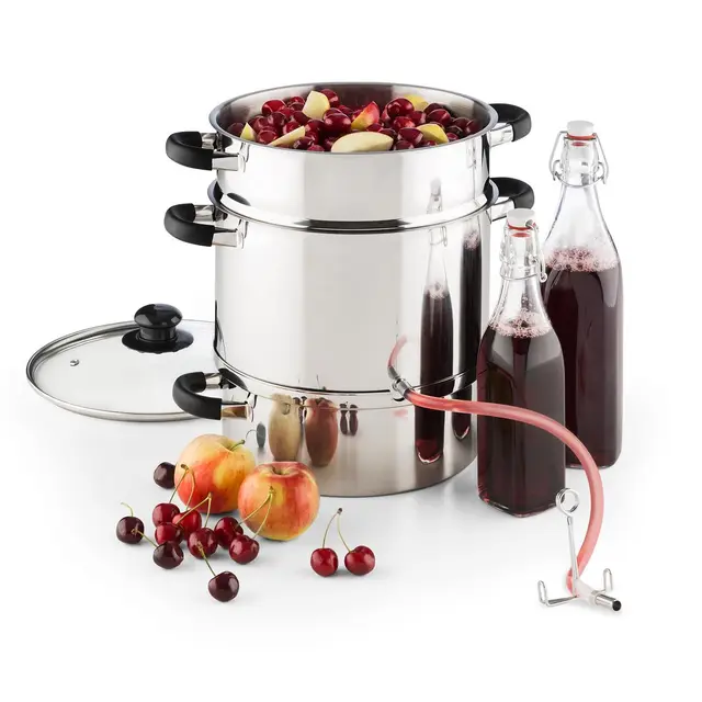 Klarstein Applebee Extracteur de jus électrique à Vapeur - Confection intégrale en INOX, Poignées Cool-Touch, Chauffage intégré de 1500 W, Réservoir de Fruits avec Un Volume de 8 L