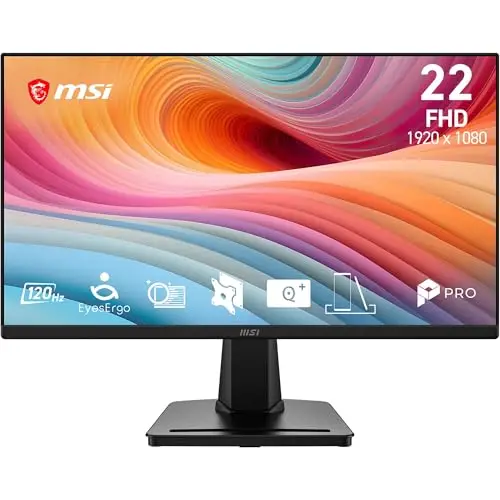 MSI Pro MP225A E12VL Écran bureautique 22'' FHD- Dalle VA 1920 x 1080, 144 Hz, 1 ms, Adaptive-Sync, HDMI 1.4b, Inclinaison réglable, Compatible VESA, Noir