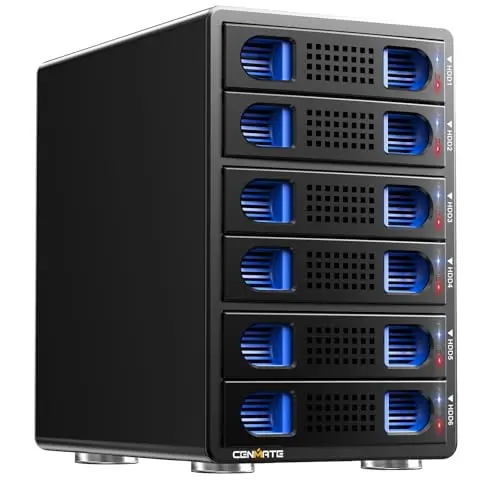 Boîtier Disque Dur 6 Baie Aluminium avec Ventilateur SATA 2,5/3,5 HDD/SSD, USB A/C 3.0, Supportant l'échange à Chaud, l'extension en Chaîne, Boîtier HDD sans Outil, DAS (Pas de Raid/NAS)