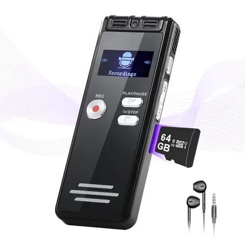Dictaphone 64G - 1536 kbps - Enregistreur Vocal numérique - Interface Type-C - Appareil d'enregistrement One-Touch-HD Dual MIC pour conférence, Entretien, réunion