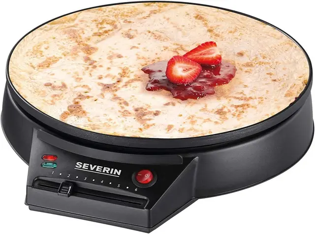 SEVERIN Crêpière électrique, Appareil à crêpes sucrées et galettes salées, Plaque de cuisson XXL d’un diamètre de 30 cm avec réglage de la température en continu, noir, CM 2198