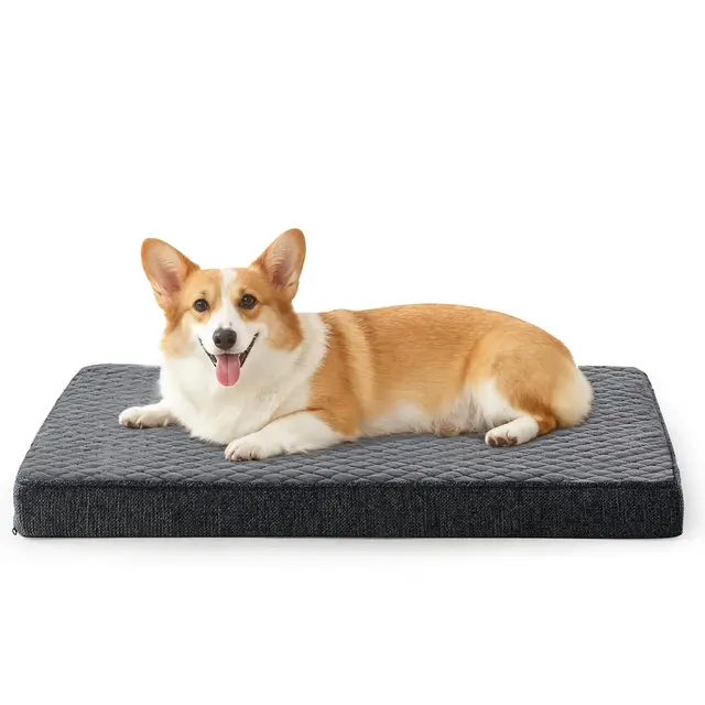 JOEJOY Panier Chien Moyen Taille Orthopedique, Coussin Chien Lavable en Machine, Tissu Peluche Doux, Base Antidérapante, Tapist Chien Matelas Lit Anti-Stress, 74x46x7.5cm, Gris