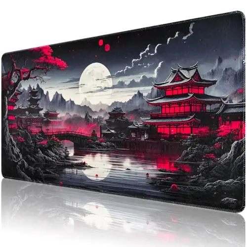 Tapis de Souris XXL Japonais Gaming 900x400mm Sous Main Bureau Antidérapant avec Base en Caoutchouc-Mouse Pad Bords Cousus Imperméable, Tapis Bureau pour Gamer, PC Ordinateur, Jeu