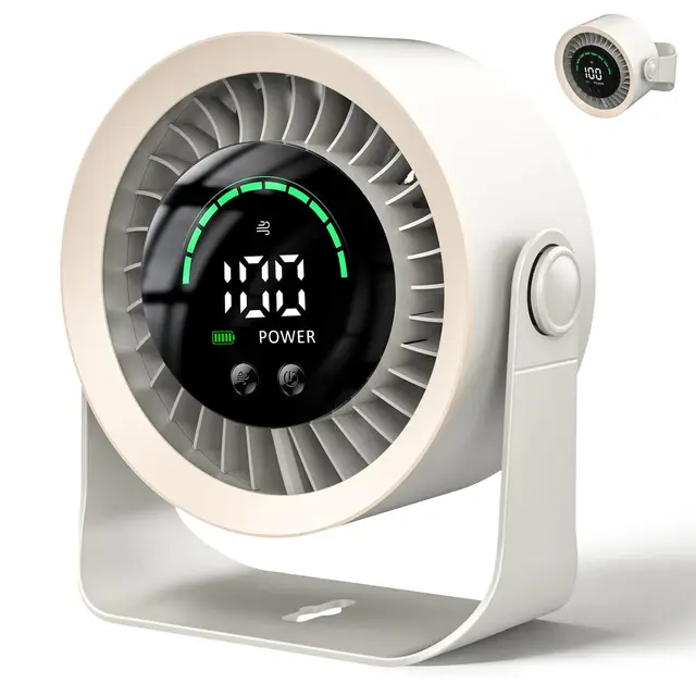 DDKJ Ventilateur Bureau Silencieux, 360° Rotation du Flux d'Air, Affichage LED Batterie & Vitesses, Batterie 4000mAh Autonomie 3.5-13 Heures avec Charge en Utilisation pour Chambre Dortoir Cuisine