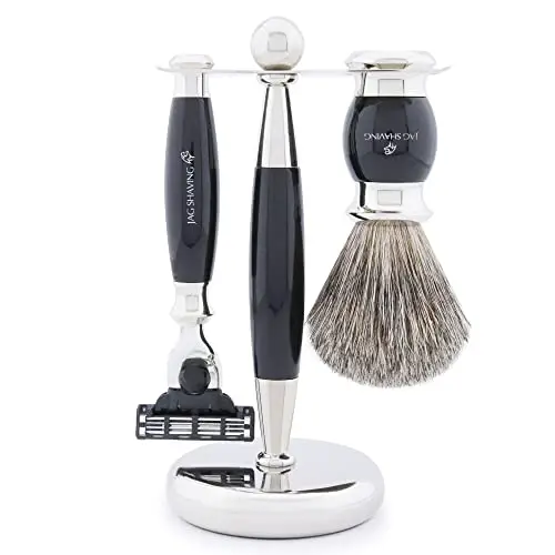 Jag Shaving Set de Rasage Rasoir de Luxe avec Blaireau et Support pour Homme