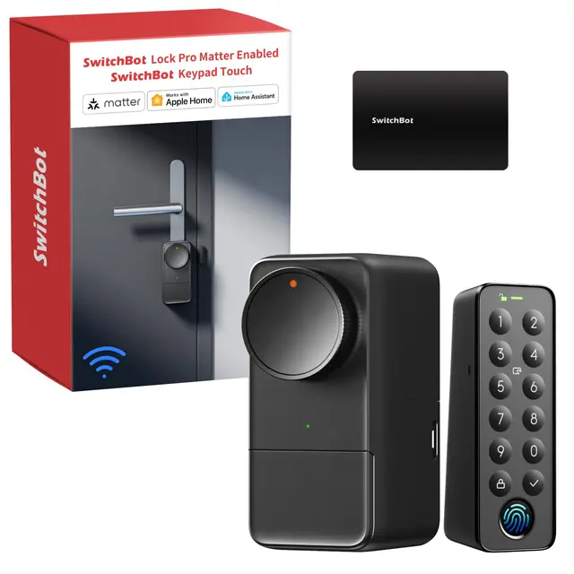 SwitchBot Serrure Connectée WiFi Pro avec Clavier Tactile, Matter Over WiFi, Serrure Électronique à Batterie Rechargeable, Déverrouillage via Empreinte Digitale, Alexa, Google, Compatible Apple Home