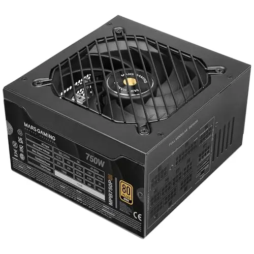 Mars Gaming MPB750PSI, Alimentation PC Full Modulaire 750W, 10 Ans de Garantie, 80Plus Gold 90%, Ventilateur SI Extreme Silence, Technologies AI2-RPM, DC-DC et SMD, ATX 3.1 et PCIe 5.1 Noir