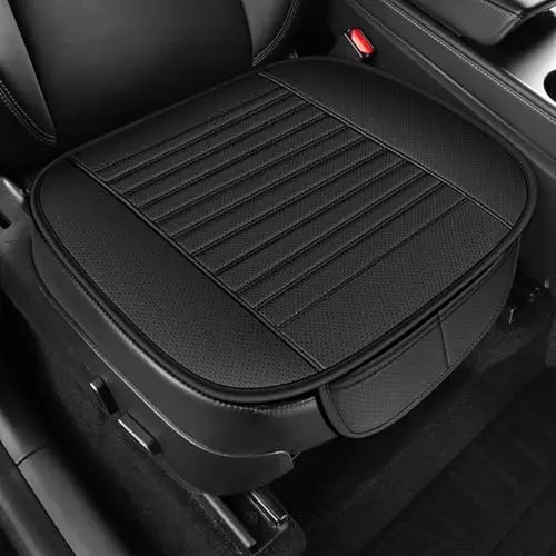 Coussin Voiture Siege Universel, Respirant Coussin de Siège de Voiture en Cuir & Coton, Protection Siege Voiture Avant Facile à Nettoyer, Housse Siege Voiture pour Plupart Voitures (Noir, 49x47cm)