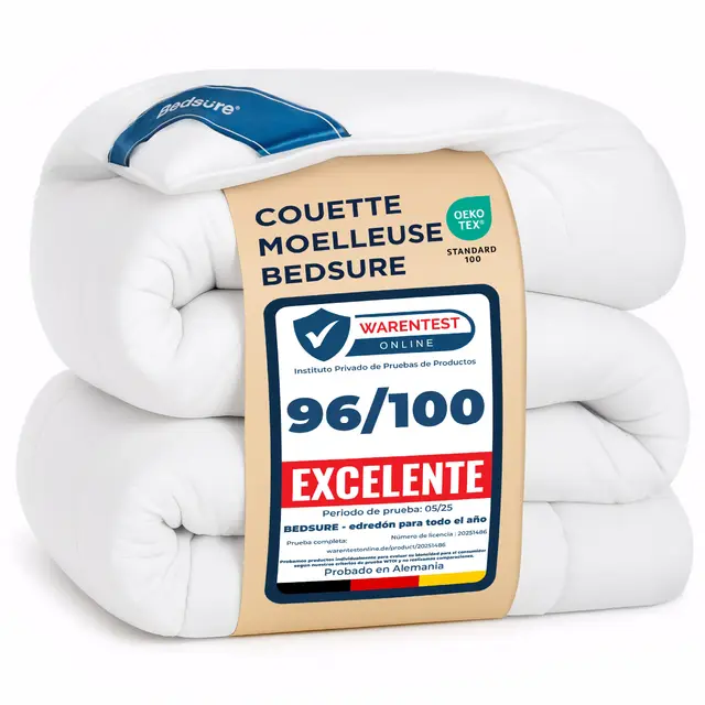 Bedsure Couette 260x240 Quatre Saisons Toute l'Année - Couette 260x240cm 4 Saisons - Certifiée Oeko-TEX 300g/m² Blanc, Duvet Doux et Chaud pour Allergiques