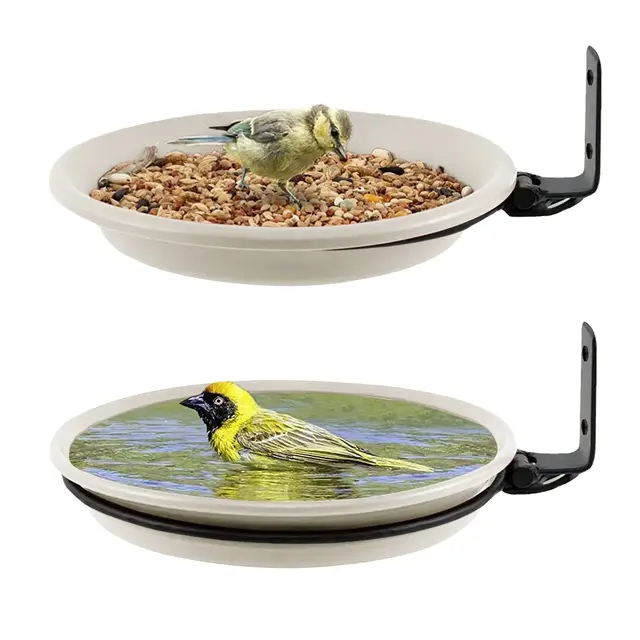 2 PCS Abreuvoir et Mangeoire pour Oiseaux Exterieur - Bain et Distributeur Nourriture Balcon pour Oiseaux Sauvages avec Baignoire (Blanc)