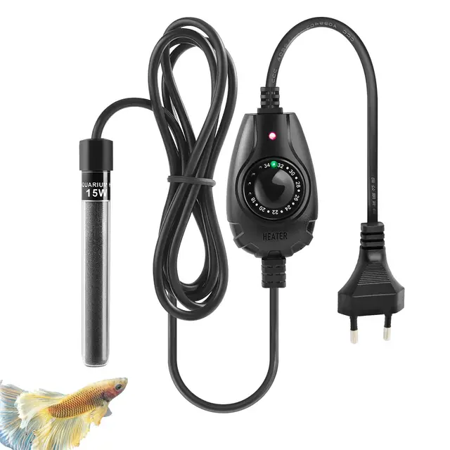 Chauffage Aquarium 15W 25W 35W Super Mini, Chauffage Réglable pour Petit Aquarium 1-35L, avec Contrôleur Externe, Petit Chauffage pour Bols à Poisons (15W)