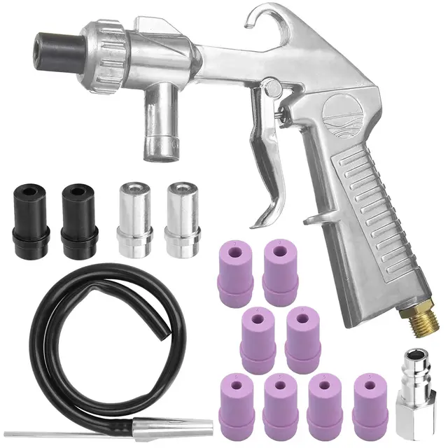 Pistolet de Sablage à Air Comprimé, Kit de Sablage avec Tuyau en Caoutchouc de 1M avec Buses de Différents Calibres, Raccord d'Air pour Sablage