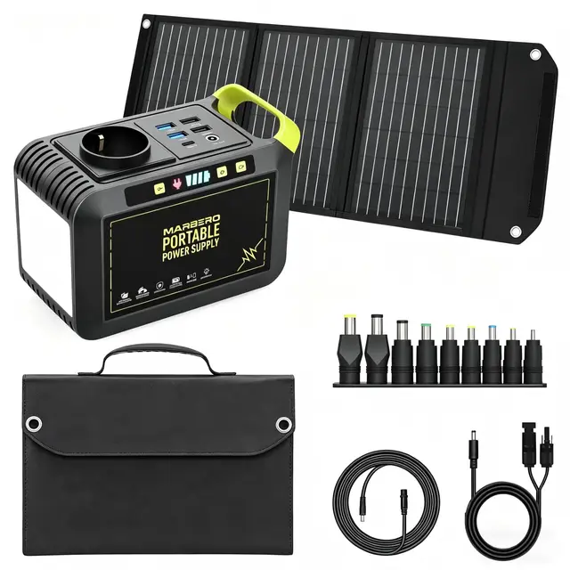 MARBERO Groupe Électrogène Portable 24.000mAh avec Panneau Solaire Pliable 30W et Sac de Transport, Power Bank avec Prise AC 120W (Pic), Générateur Solaire avec Panneau Inclus pour Camping