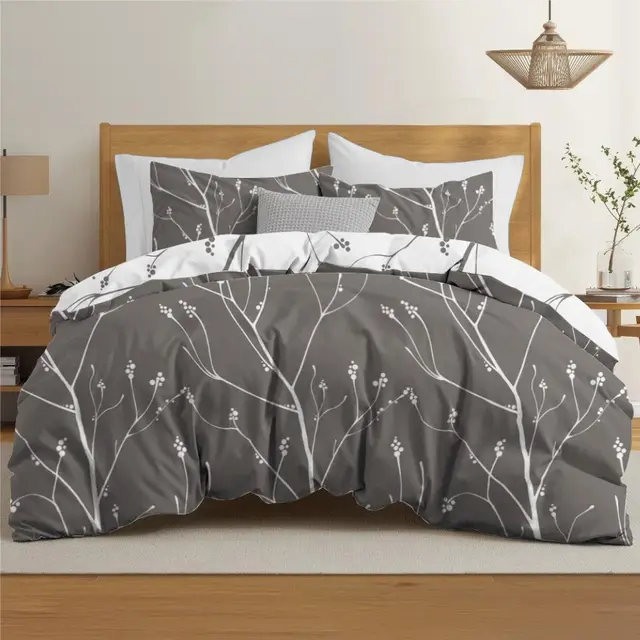 Dreamzie Housse de Couette 220x240 cm avec 2 Taies d'oreiller 65x65 cm, Motif Abstrait Gris Blanc, Parure de Lit en Microfibre 220x240 Adulte avec Fermeture Éclair, Linge de Lit 2 Personnes, Oeko TEX