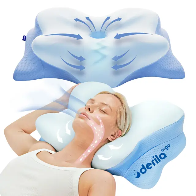 Derila Ergo Oreiller Mémoire de Forme Cervical – Oreiller Papillon Rafraîchissant pour Dormeurs Côté, Dos et Ventre