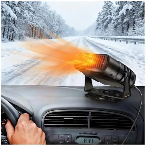 Chauffage de Voiture 4 en 1, Puissant 12V Dégivreur de Voiture à Chauffage Instantané avec Rotation 360° et Réglage 90° Haut Bas pour Toutes Les Voitures