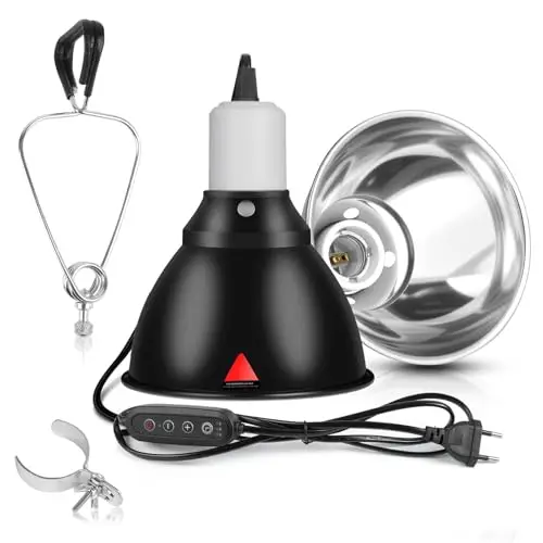 HOTUT Abat-jour chauffant pour reptile, Abat-Jour Pour Lampe chauffante Tortue E27 avec clip de suspension, contrôle du temps et de la température, Pour lampes dôme de terrarium pour reptiles UVA UVB