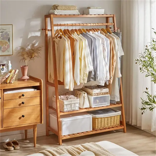 unho Portant À Vêtement Solide: Penderie Vêtement Armoire Rangement pour Vêtements et Penderies en Bambou Portique Vêtement et Range Chaussures pour Salon Chambre Dressing - 43.5x80x165cm